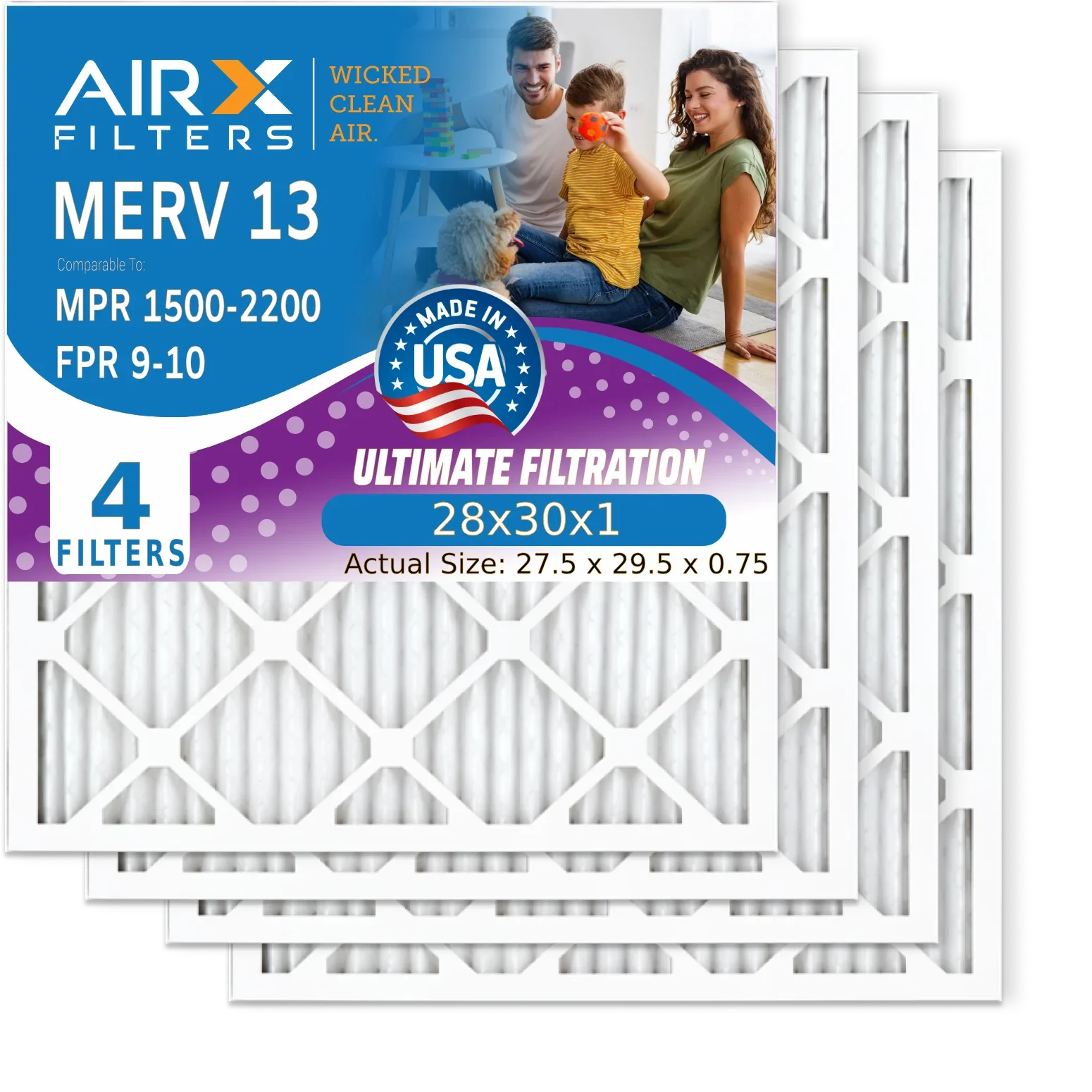 28x30x1 Air Filter  13 Comparable to  1500 - 2200 &  9 Electrostatic Pleated Air Conditioner Filter 4 Pack   Premium  Made 28x30x1 Furnace Filters by     .