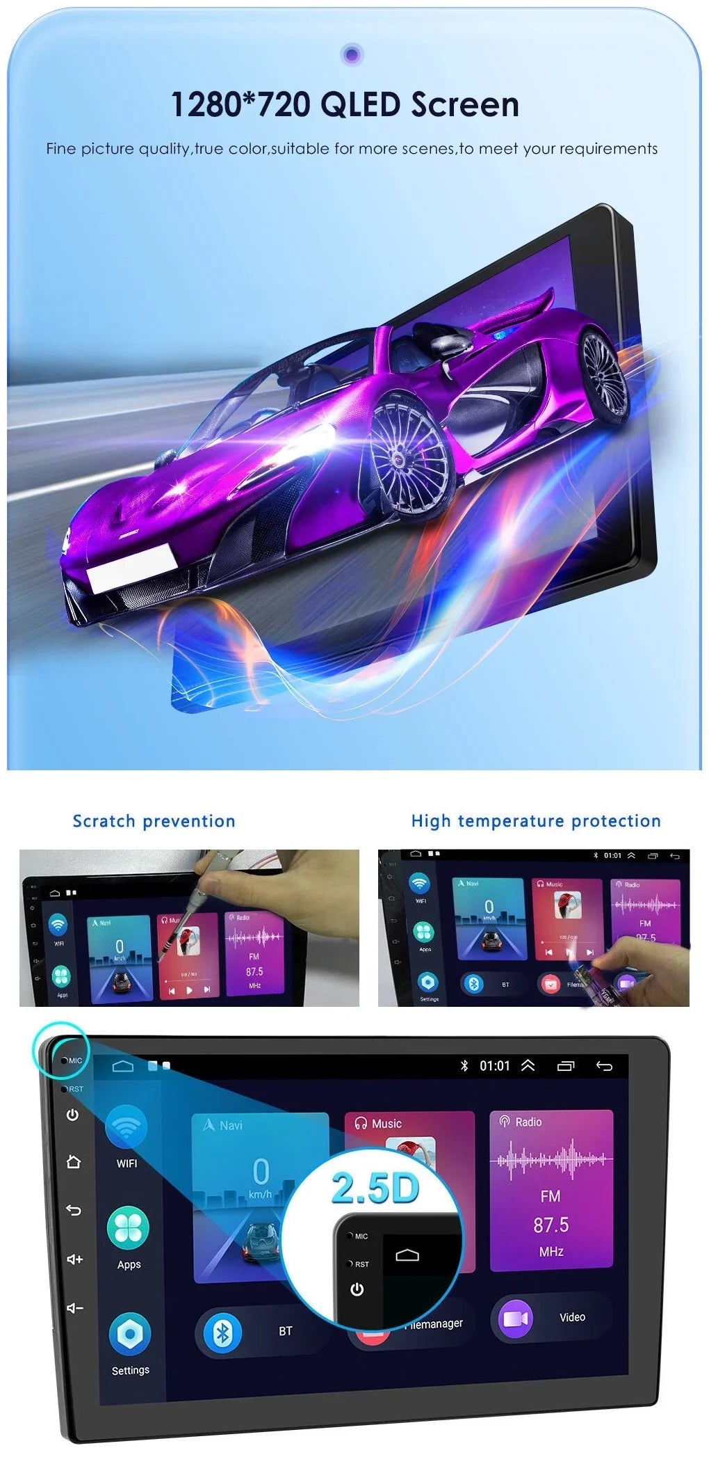 Android 2+32GB Car Stereo Wireless Carplay Android Auto Double Din Radio 10.1" 1280*720  Screen WiFi  Navigation Bluetooth  / Receiver  Backup Camera