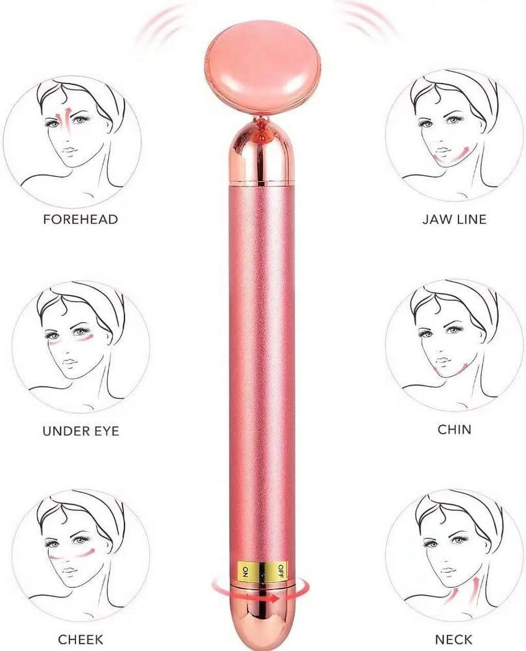 Innotech 5-in-1 24K Gold Beauty Bar Face Massager Electric Vibrating Rose Quartz 3D Roller Face Lifting Body Facial Gua Sha Jade Roller