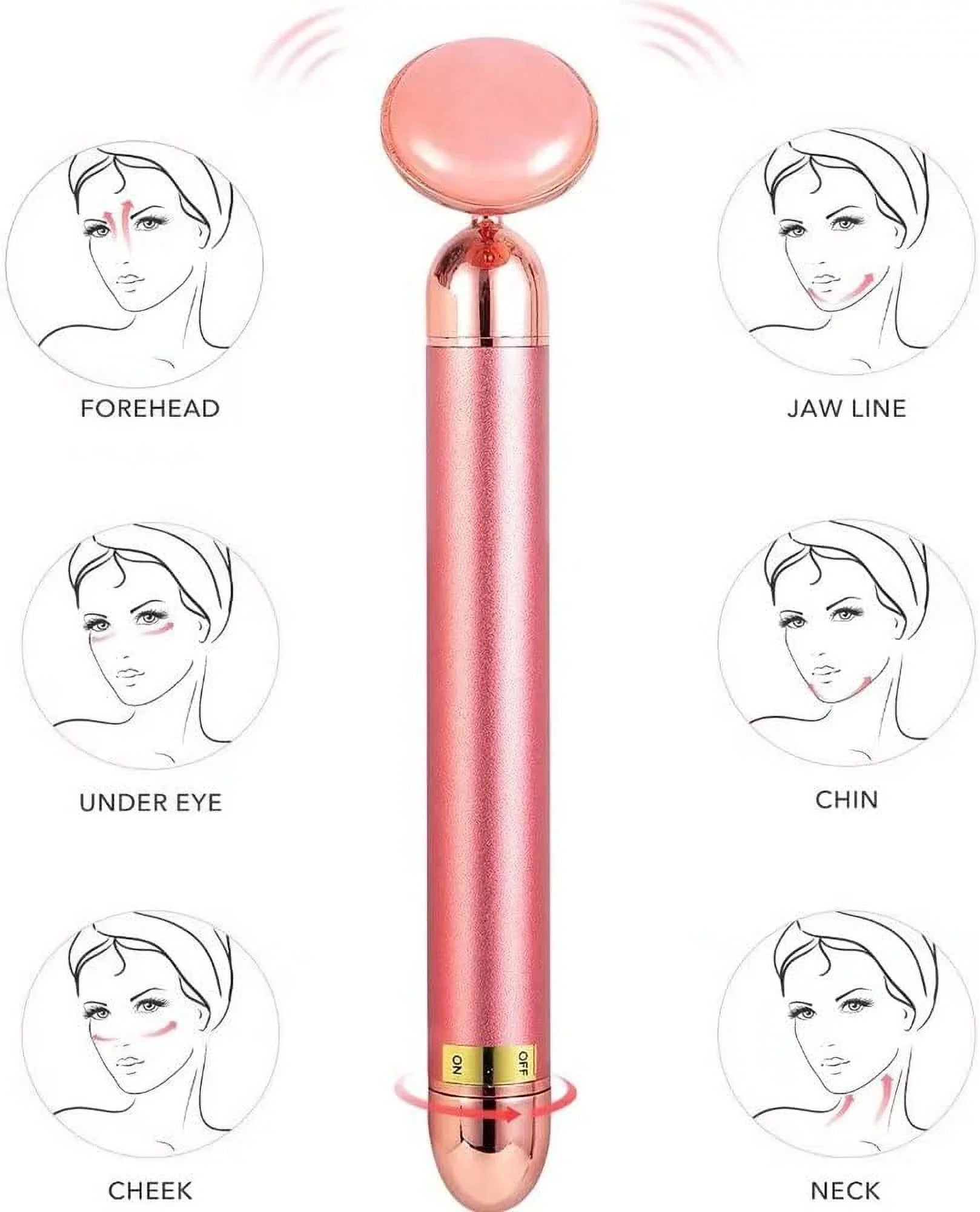 Innotech 5-in-1 24K Gold Beauty Bar Face Massager Electric Vibrating Rose Quartz 3D Roller Face Lifting Body Facial Gua Sha Jade Roller