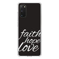 DistinctInk Clear Shockproof Hybrid Case for Galaxy   / 5G (6.7" Screen) -  Bumper, Acrylic Back, Tempered Glass Screen Protector - Faith / Hope / Love - Black & White - Christ