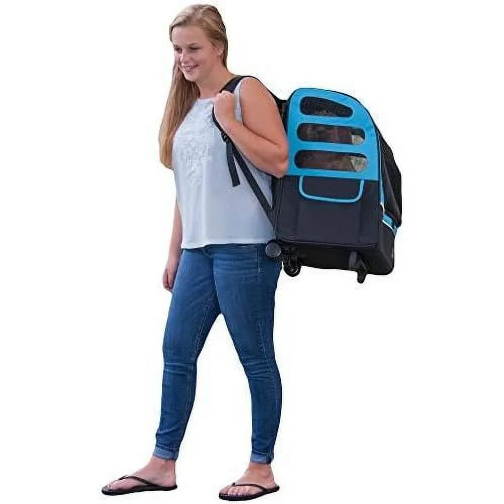 Travel Carrier, Car Seat For Cats/Dogs, Mesh Ventilation, Included Tether, Telescoping Handle, Storage Pouch, Ocean Blue, Extra Large Plus Traveler ()