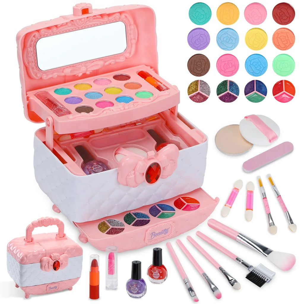Kids Makeup Kit for Girl 42 Pcs Washable Real Cosmetic, Safe & Non-Toxic Little Girl Makeup Set, Frozen Makeup Set for 3-12 Year Old Kids Toddler Girl Toys Christmas & Birthday Gift (Pink)