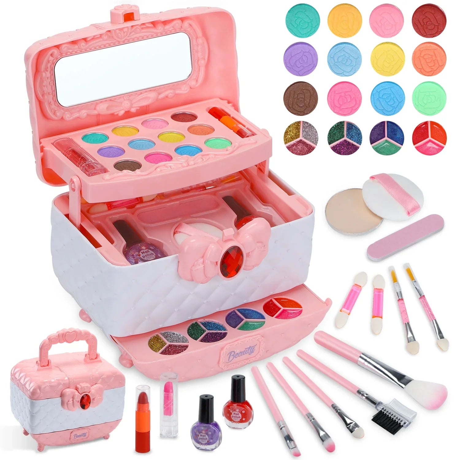 Kids Makeup Kit for Girl 42 Pcs Washable Real Cosmetic, Safe & Non-Toxic Little Girl Makeup Set, Frozen Makeup Set for 3-12 Year Old Kids Toddler Girl Toys Christmas & Birthday Gift (Pink)