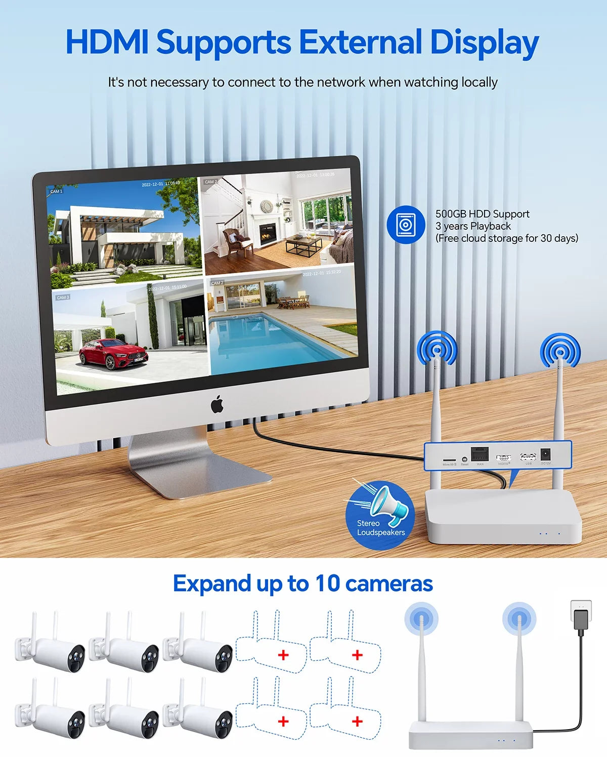 Toguard  10CH 2K/4MP Solar Wireless Security Camera System Outdoor 6 Pcs Battery WiFi Bullet Surveillance Camera   Connector