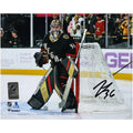 Logan Thompson Vegas Golden Knights Autographed 8" x 10" Reverse Retro Jersey in Net Photograph - Fanatics Authentic Certified