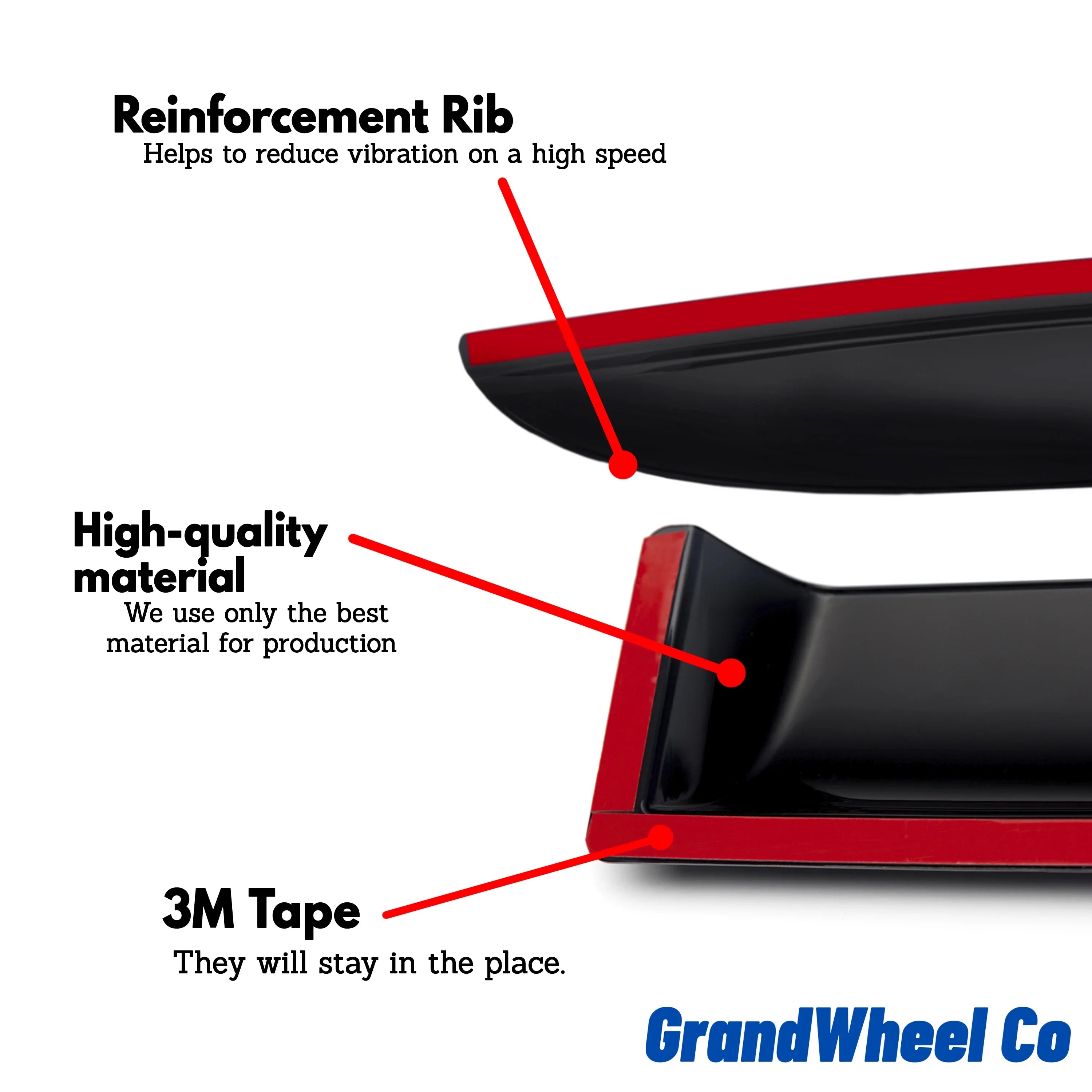 GrandWheel Co Smoke Tinted Tape-On Side Window Vent Visor Deflectors Rain Guards Compatible with Nissan Rogue 2021-2024 - 6pcs.
