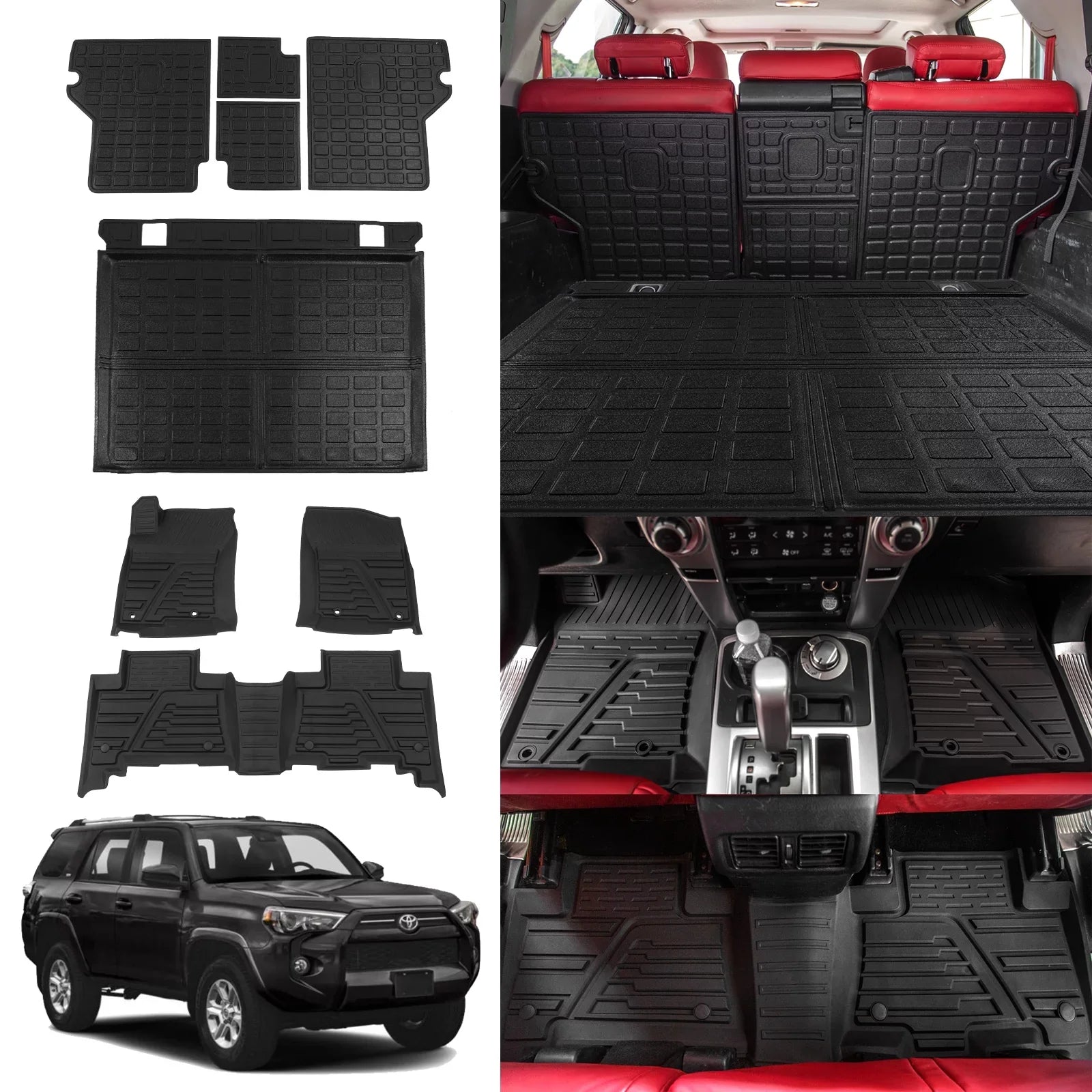 Fit 2013-2023 Toyota 4Runner Floor Mats Trunk Mat Cargo Mat Cargo Liner All Weather Back Seat Cover Protector 2022 4 Runner Accessories (Fit Without Sliding Tray)
