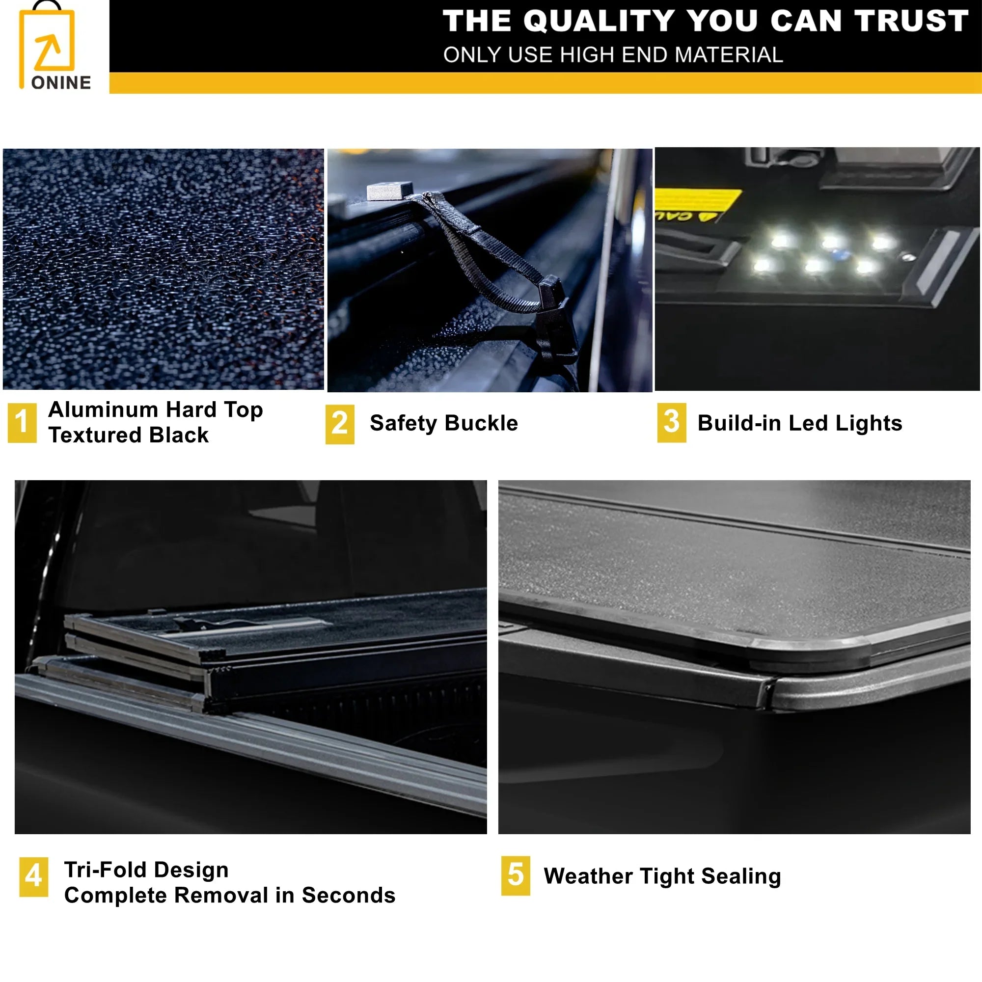 Hard Tri-Fold Truck Bed Tonneau Cover Custom Fit 2019-2024 Dodge Ram 1500 New Body 5.7ft Bed(67"), Does not fit Classic, Does Not Fit with Multi-Function (Split) Tailgate or RamBox