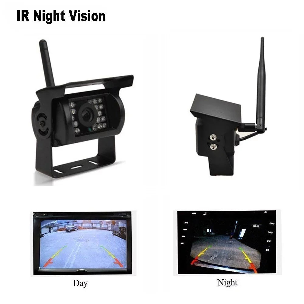 7" with Monitor Wireless Dual Backup Cameras Parking Assistance Night Vision Waterproof Rear View Camera for  Truck Trailer Bus