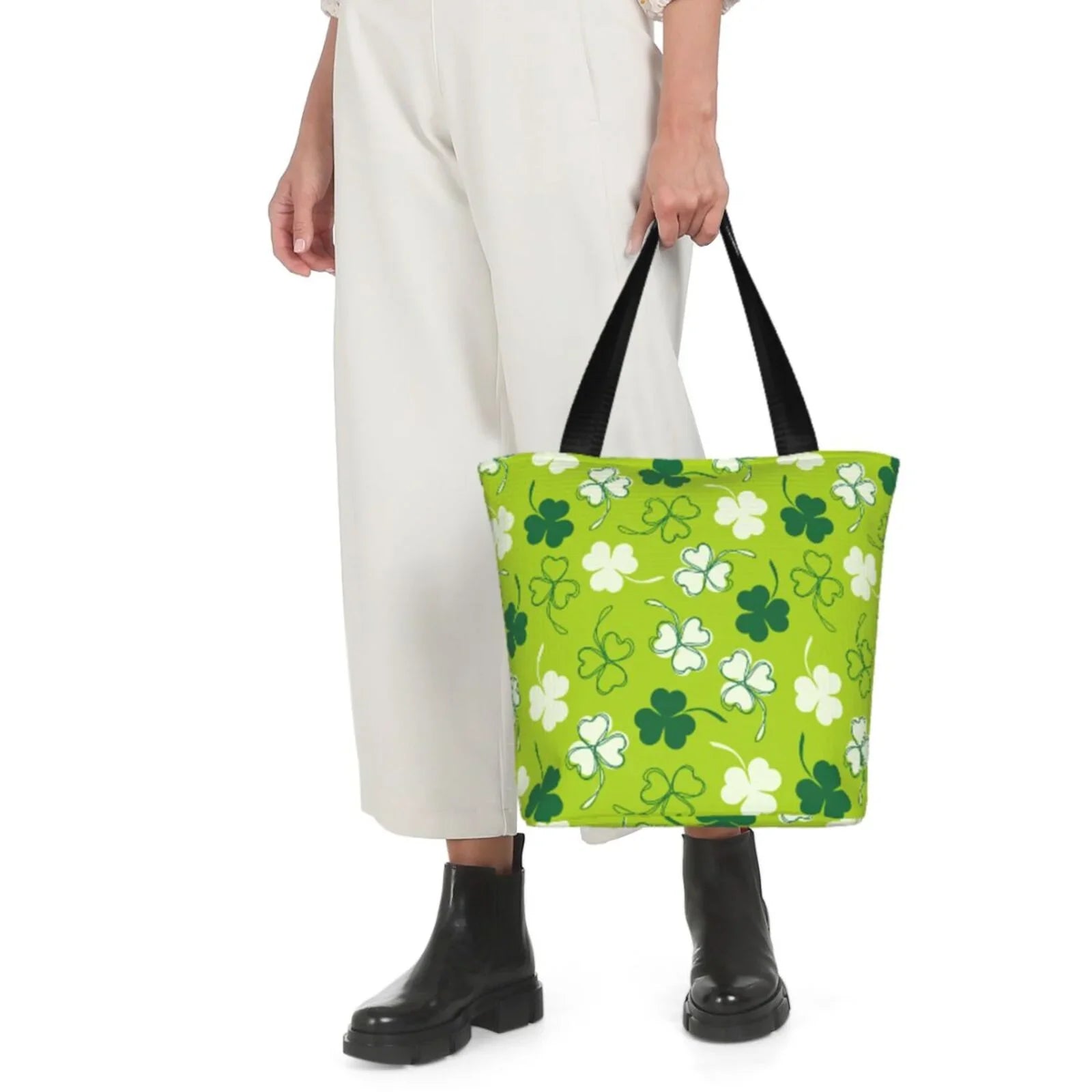 Easygdp St Patrick's Day7 Stylish Canvas Handbag Shoulder Tote Bag, Shopping Bag with Zip, Suitable for Buying Groceries, Office, Fitness