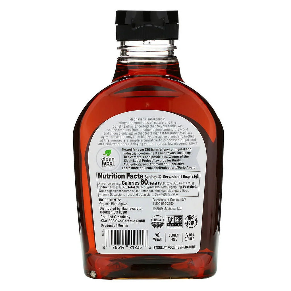 Madhava Natural Sweeteners, Organic Amber Raw Blue Agave, 23.5 oz Pack of 2