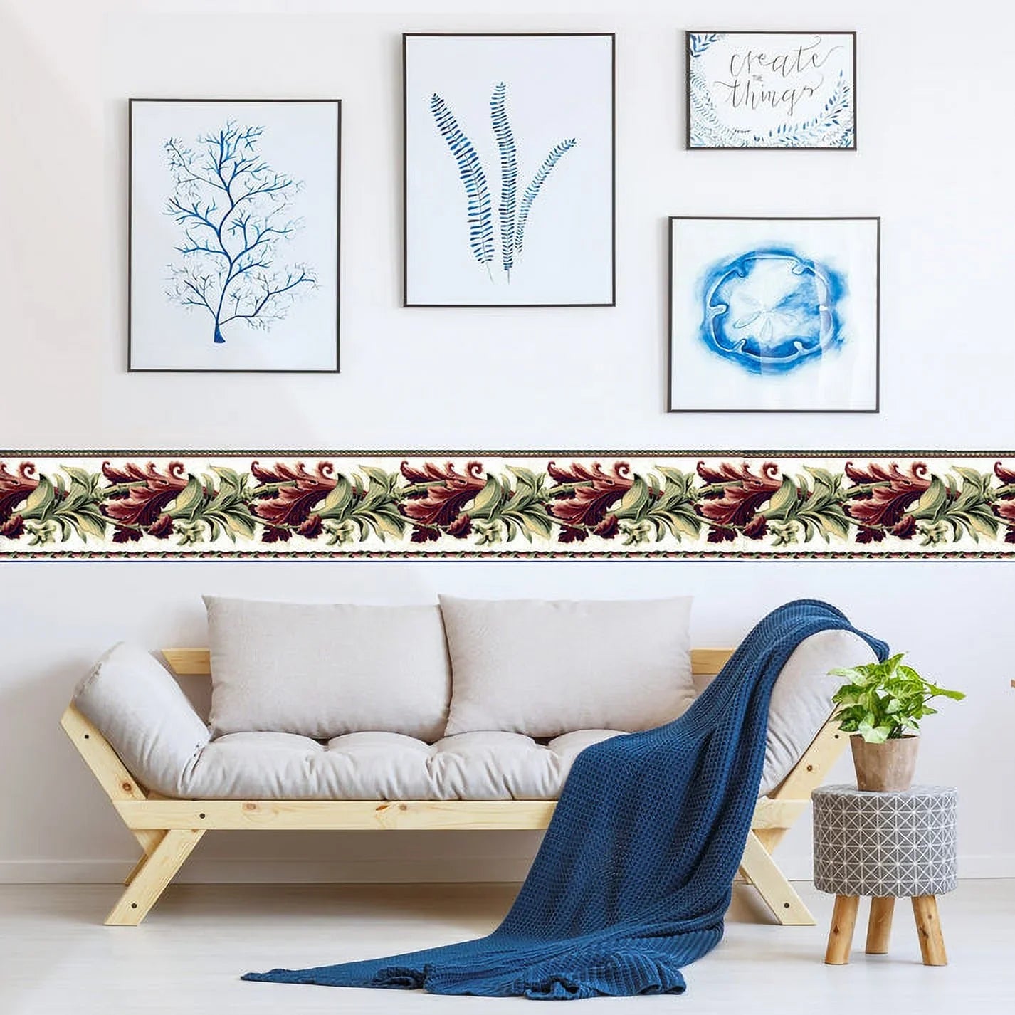Designer Laurel Twist Wallpaper Border - Un-pasted - Green, Red 15'  x 6.7"
