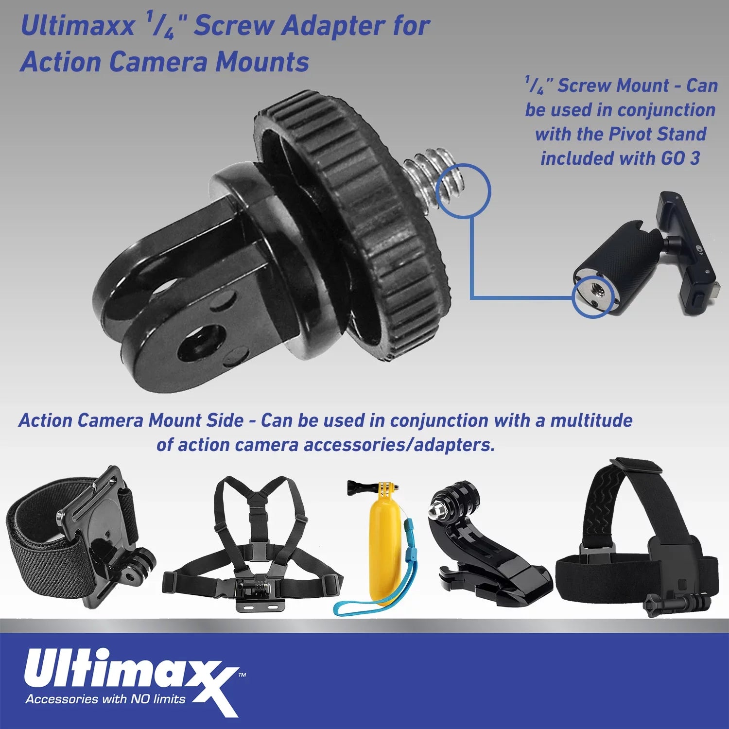 Ultimaxx Advanced Insta360  3 Action Camera Bundle (128GB) - Includes: 1/4” Screw Adapter for Action Cam Mounts, Mini Metal Dolly & More (25pc Bundle)