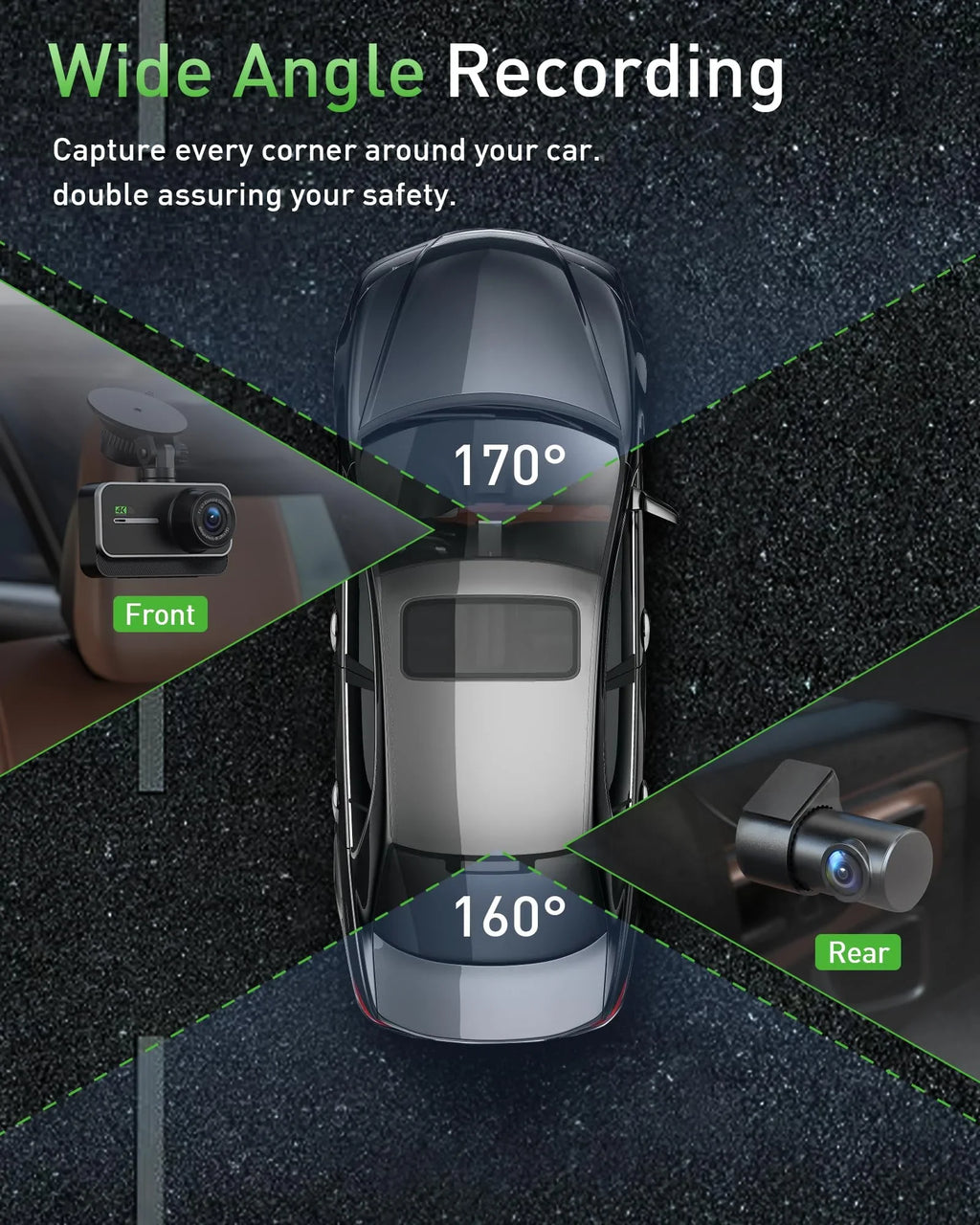 Advanced 4K+1080P WiFi dual dash cam, car front and rear dash cam, 3-inch  dual dash cam, night vision, 24 hours parking mode, loop recording, 170° wide angle, 64GB  card included