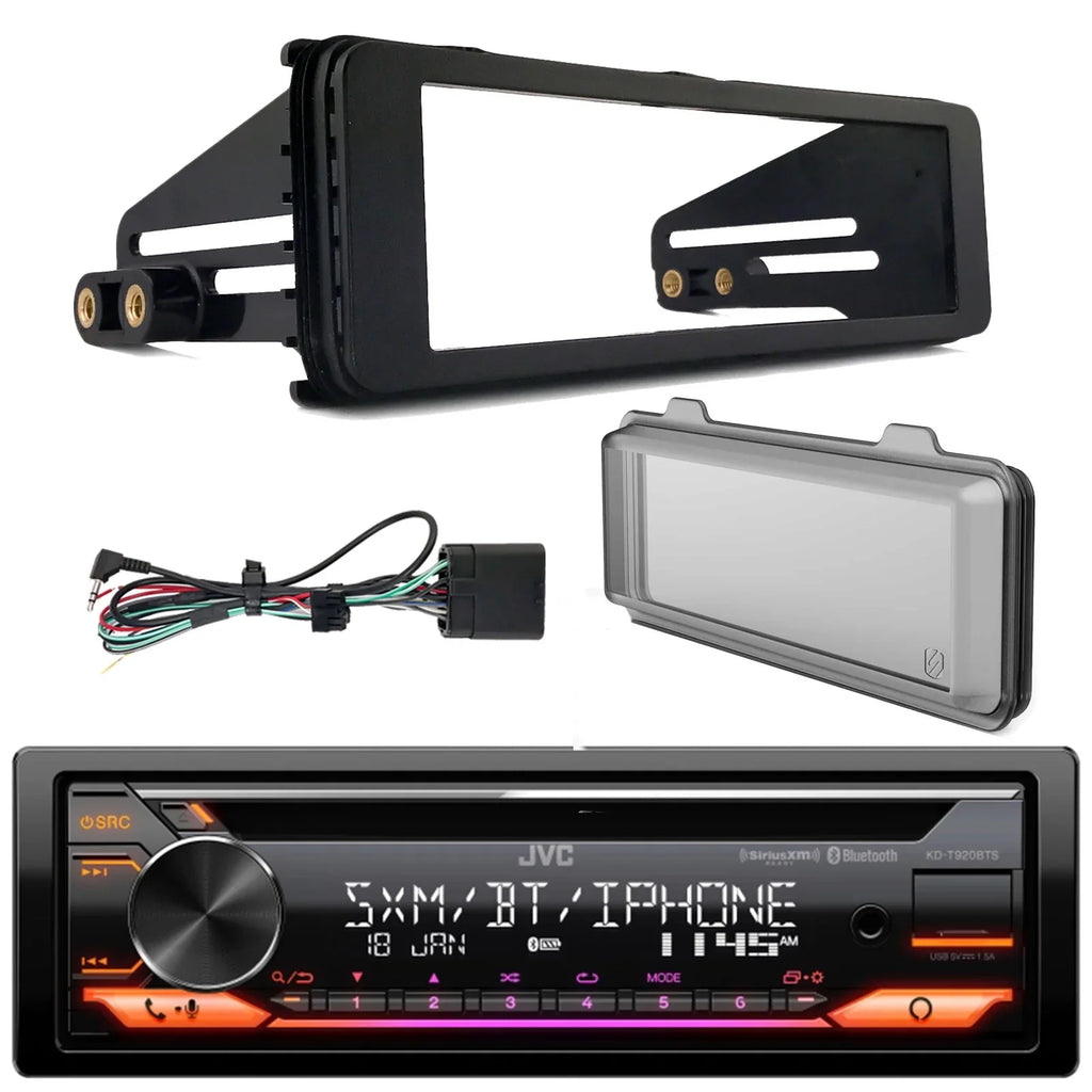 '- Single  / Radio Stereo    Player Bluetooth Car Audio Receiver with Amazon Alexa Built-In Bundle with Harley 98-2013 Radio Install Kit, Weathershield Radio Cover