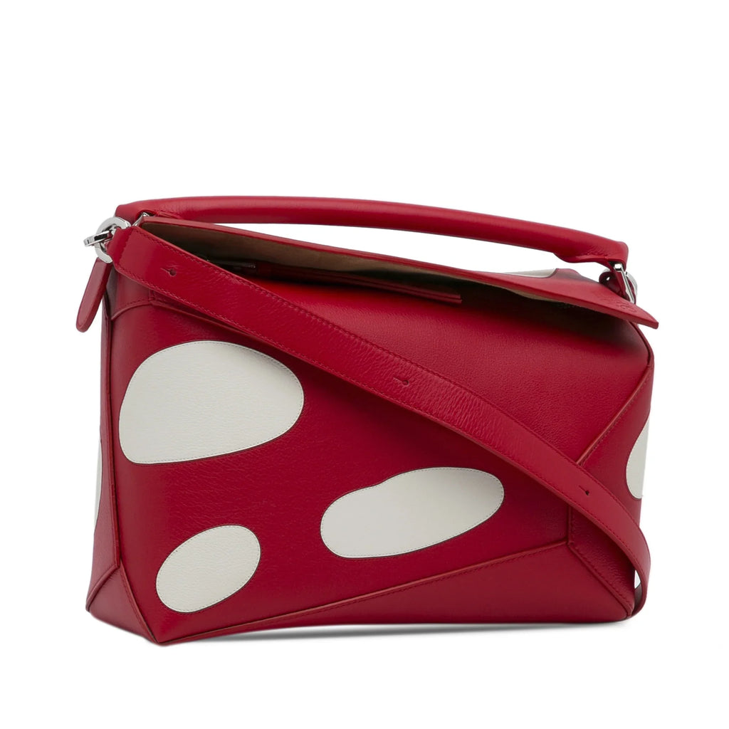 Pre-Owned Authenticated  Small Mushroom Puzzle Edge Calf Leather Red Satchel Unisex (Good)
