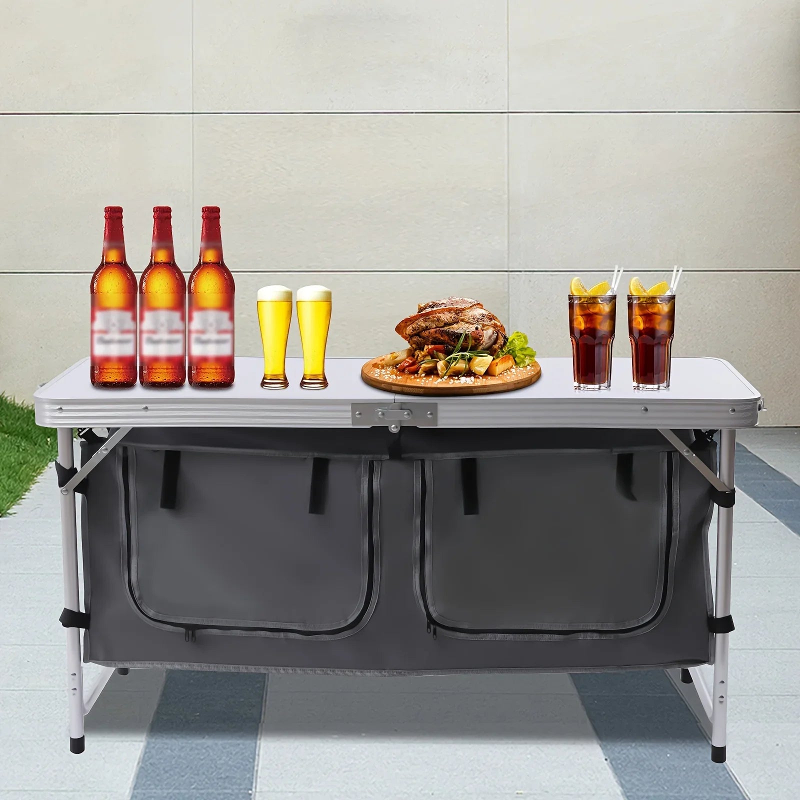 Folding Camping Table with Storage Compartment Lightweight Camp Kitchen Table Height Adjustable Indoor Outdoor Table Perfect for Tailgating Backyards  Picnic