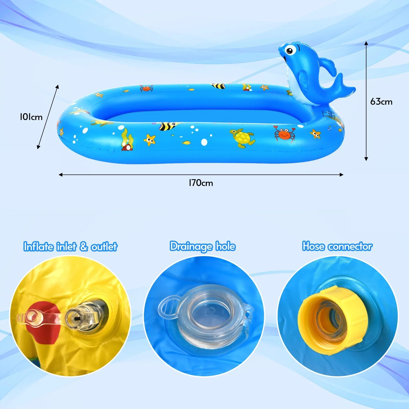 Large Durable Inflatable Pool with Sprinkler - Swimming Kiddie Pool Sprinkler for Kids, Summer Pool for Backyard