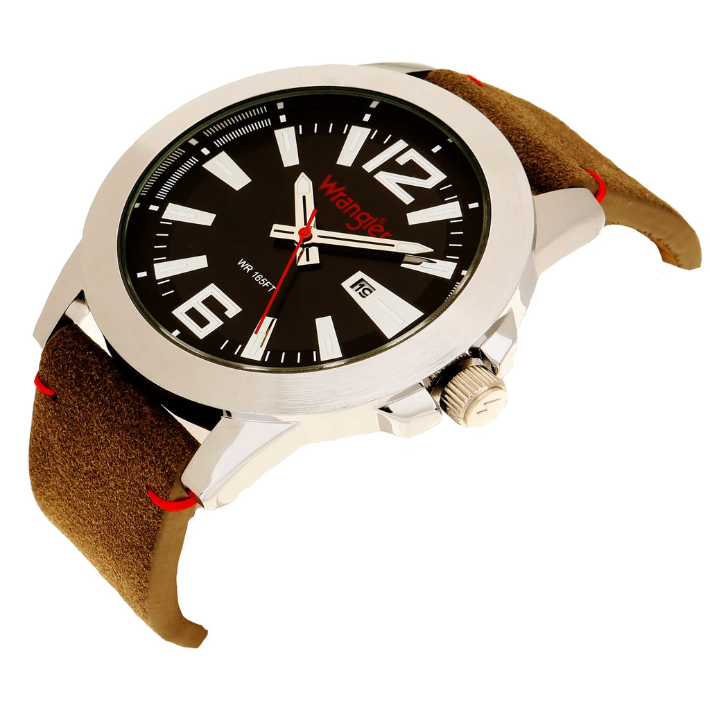 Wrangler 48mm Black Dial, Beige Strap Watch