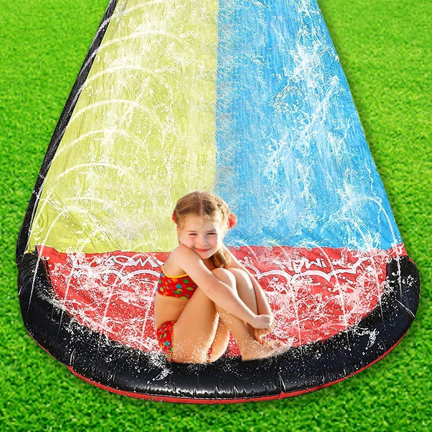 Sancty 15.5ft Double Race Water Slides Sprinkler for Children Backyard Game