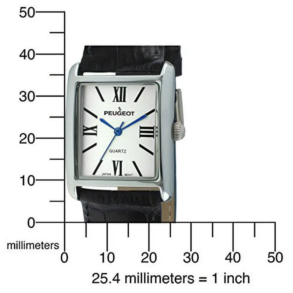 peugeot women's silver tank roman numeral blue leather band watch 3036bl