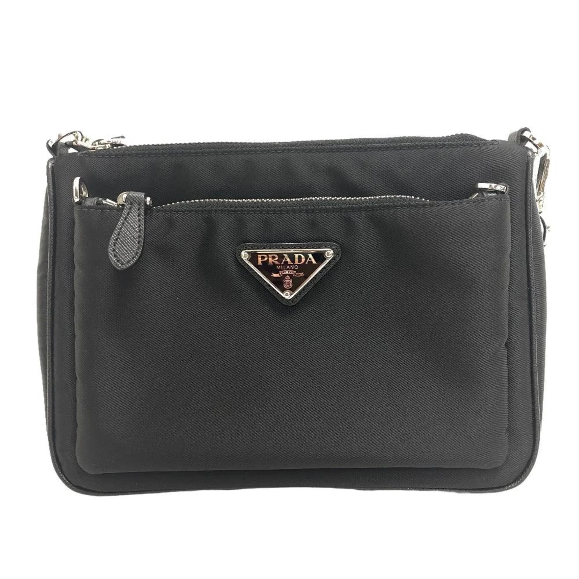Pre-Owned  1BH168 Tessuto Triangle Plate Shoulder Bag Black Women's  (Good)