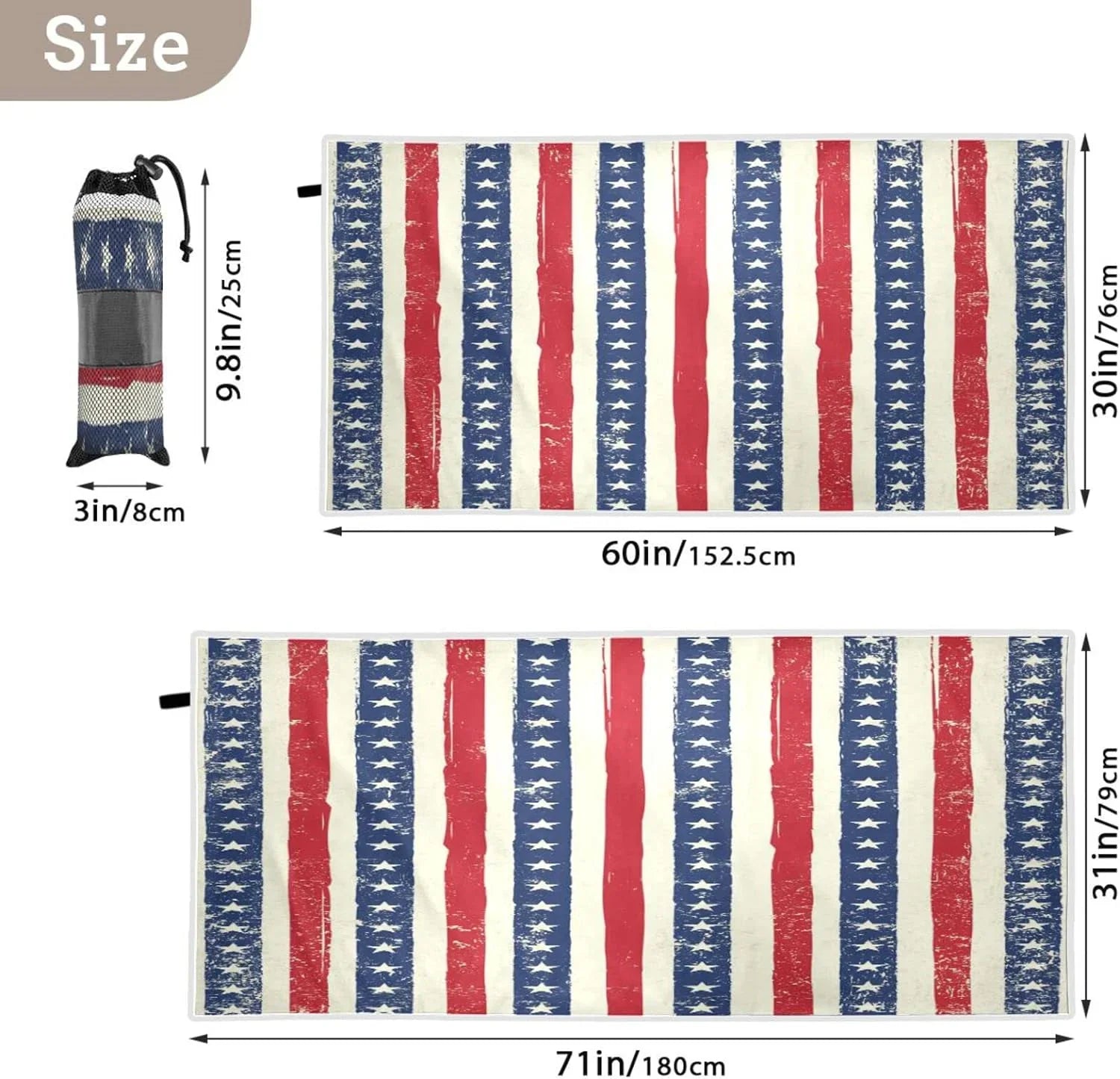 Bestwell American Flag Stripes Beach Towel - Lightweight Compact Oversized Travel Towels - Super Absorbent Quick Dry Towel for Swimming Camping Holiday（90）