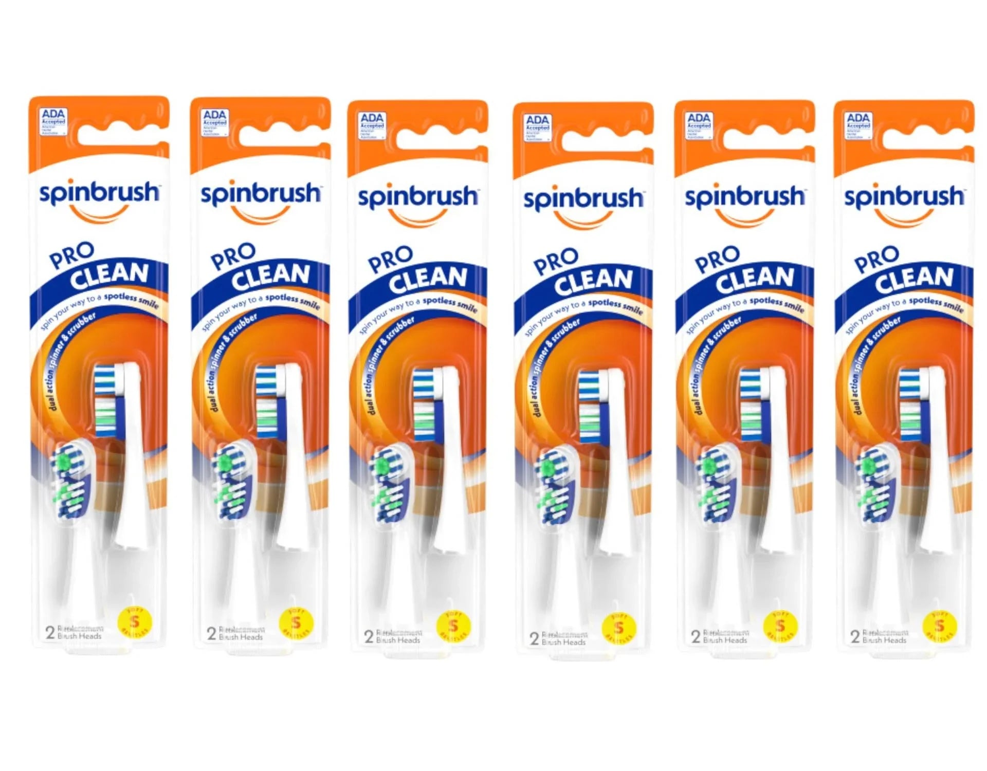 6 Pack - Arm & Hammer Spinbrush Pro Clean Replacement Brush Heads Soft 2 in Each