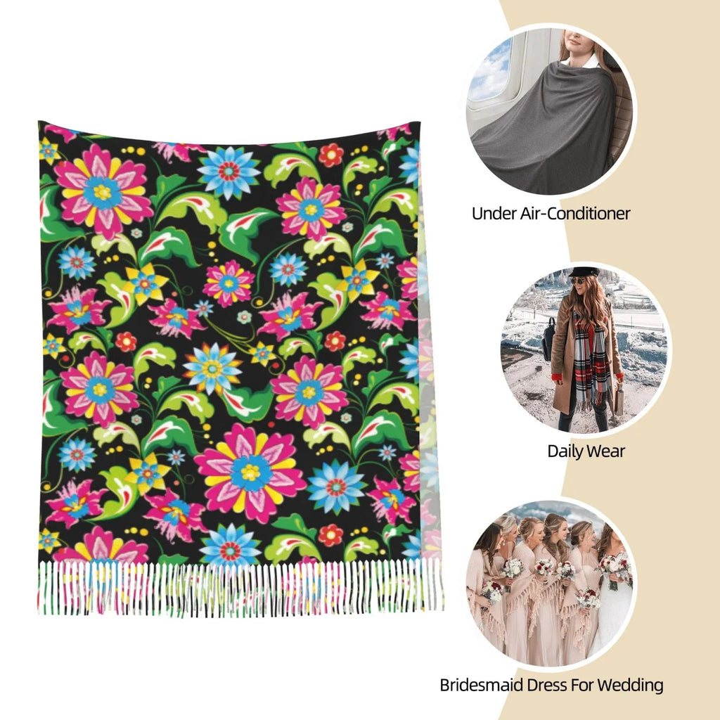 Bingfone Soft Cashmere Feel Scarf For Women Elegant Art Print Winter Warm Scarves Large Shawl Wrap Gifts- Vector Mexican Otomi Style Bright