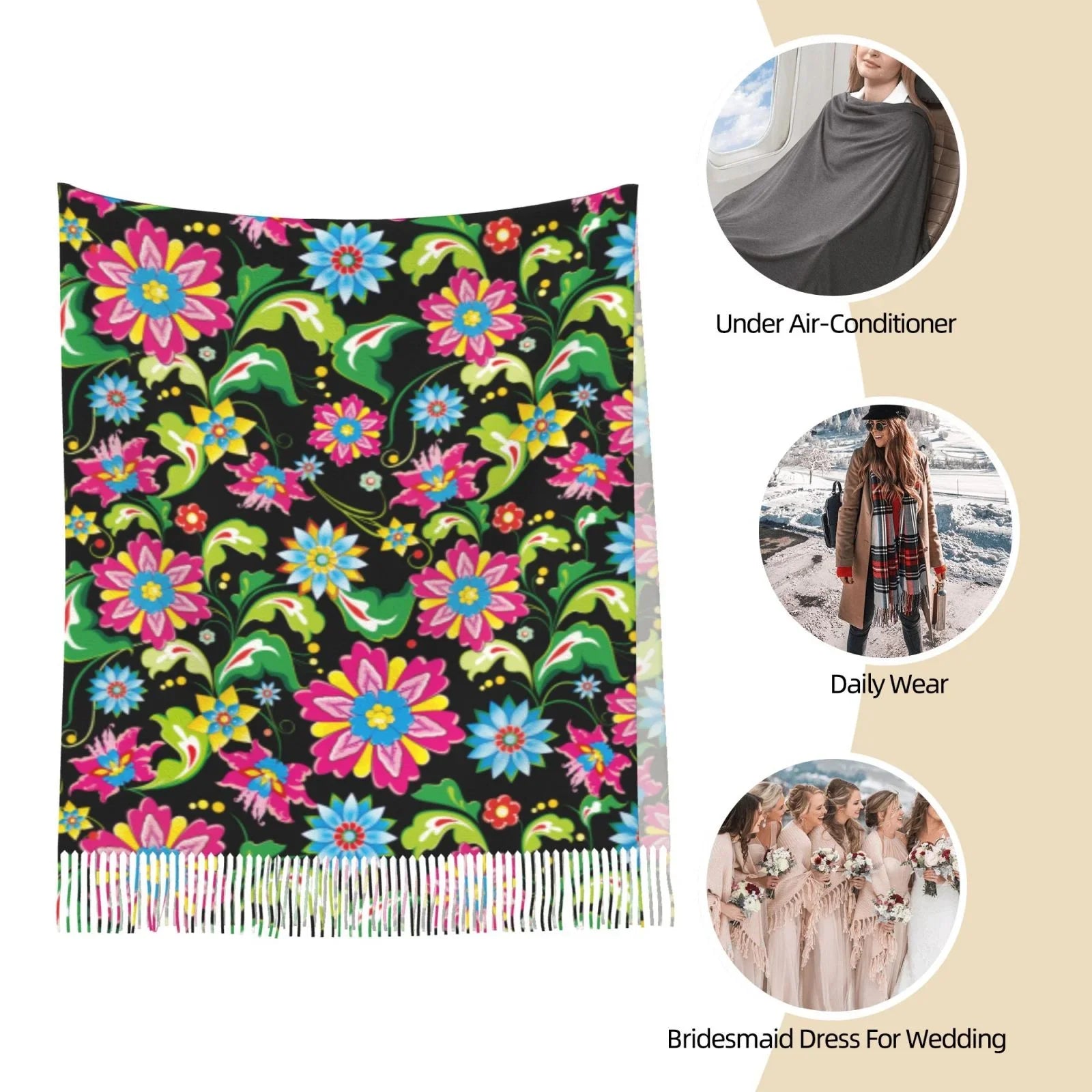 Bingfone Soft Cashmere Feel Scarf For Women Elegant Art Print Winter Warm Scarves Large Shawl Wrap Gifts- Vector Mexican Otomi Style Bright
