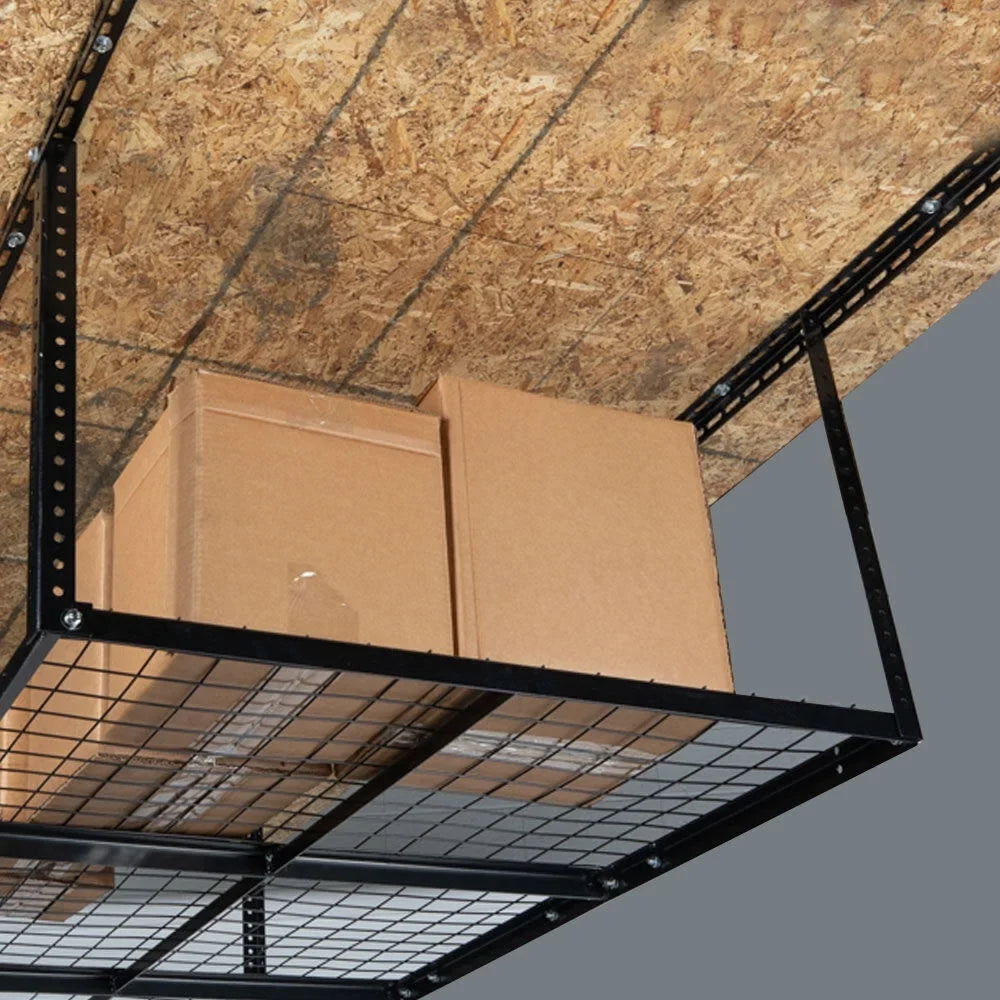Titan Attachments 3' x 6' Overhead Garage Storage Rack, 20" to 41" Adjustable Height, Ceiling Mount Organization System, Metal Wire Grid with 500  Loading Capacity, Storage for Bikes Equipment Bins