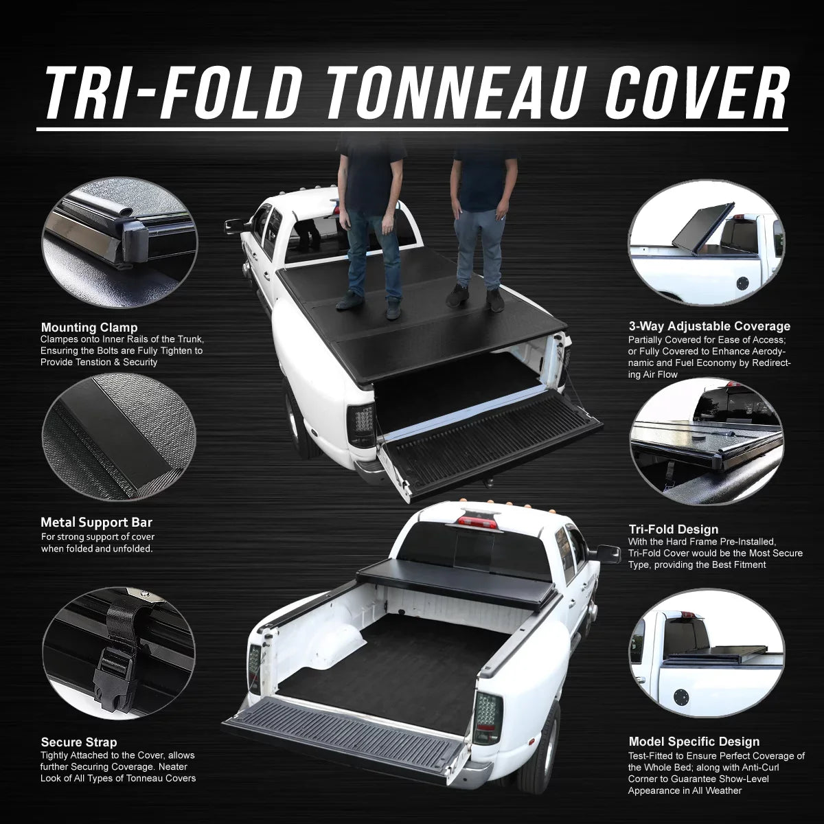 Motoring --028 For 2009 to 2022 Ram Truck 1500 / 3500 Fleetside 6.5Ft Short Bed Hard Solid Tri -Fold Tonneau Cover