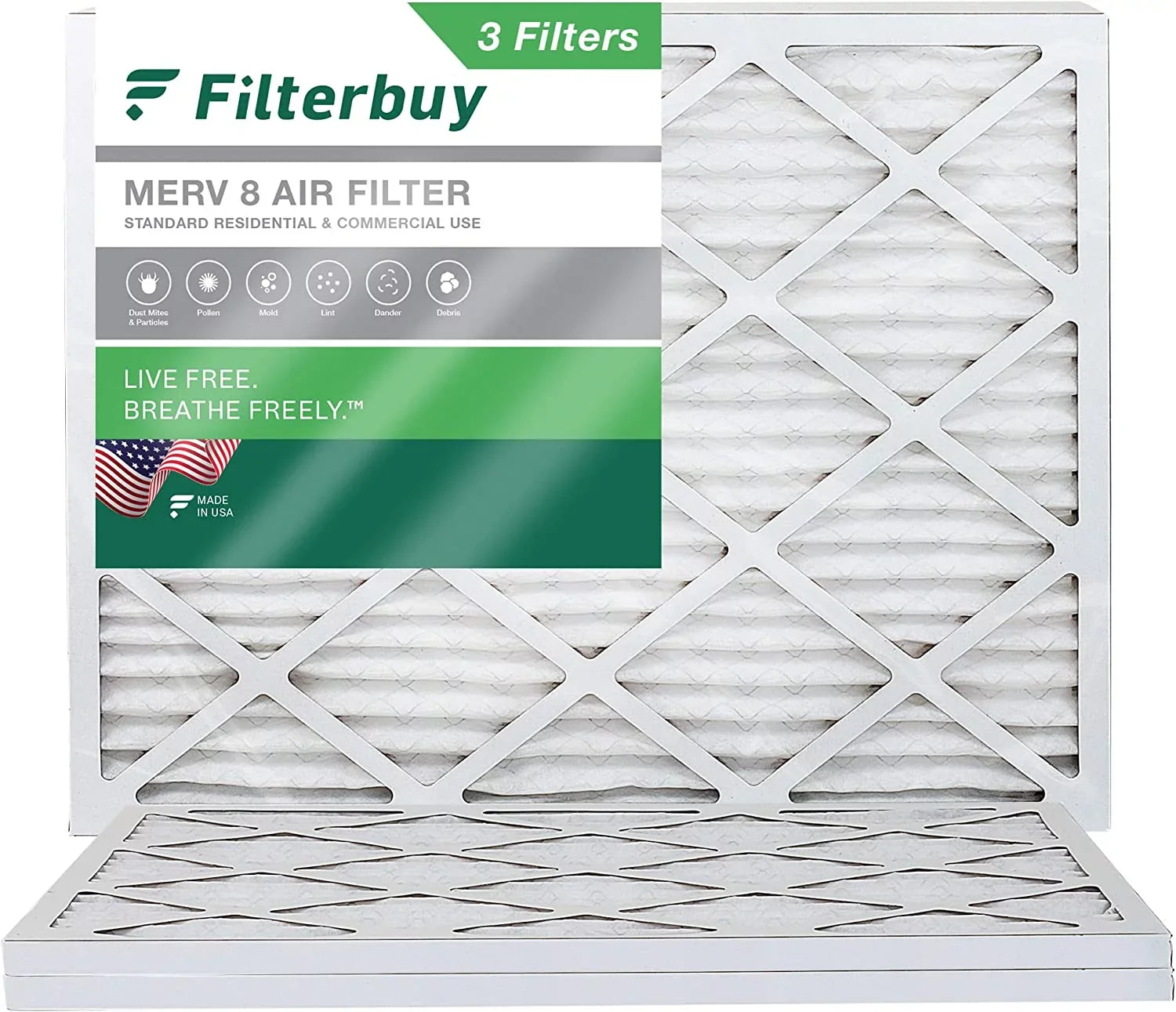 Filterbuy 16.38x21.5x1  8 Pleated   Furnace Air Filters (3-Pack)