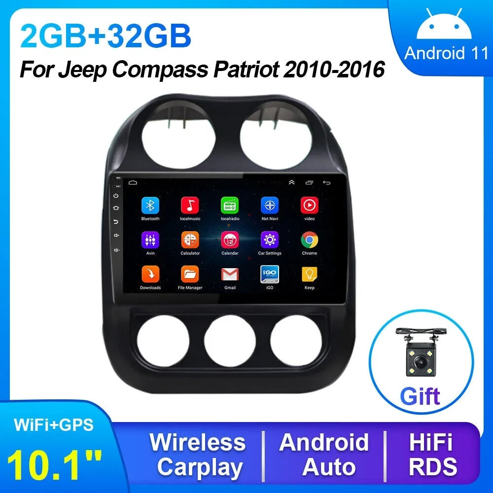 Kydely Jeep Compass Patriot Car Stereo  Navi  Player - Android 11, WiFi, Bluetooth, Reverse Camera - 10.1" Display