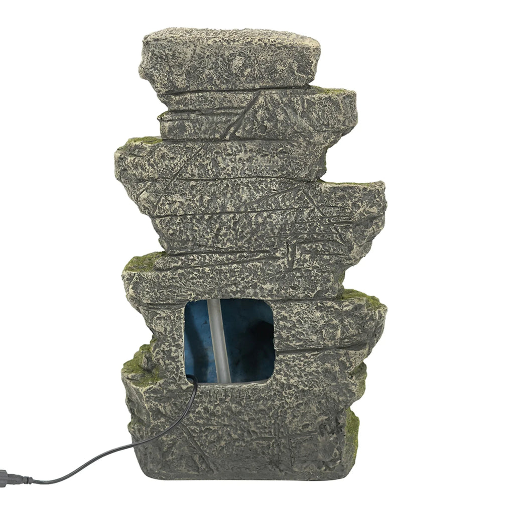 Home Furnishings Cascading Stone Tabletop Outdoor Fountain with Light - 13.75" - Brown