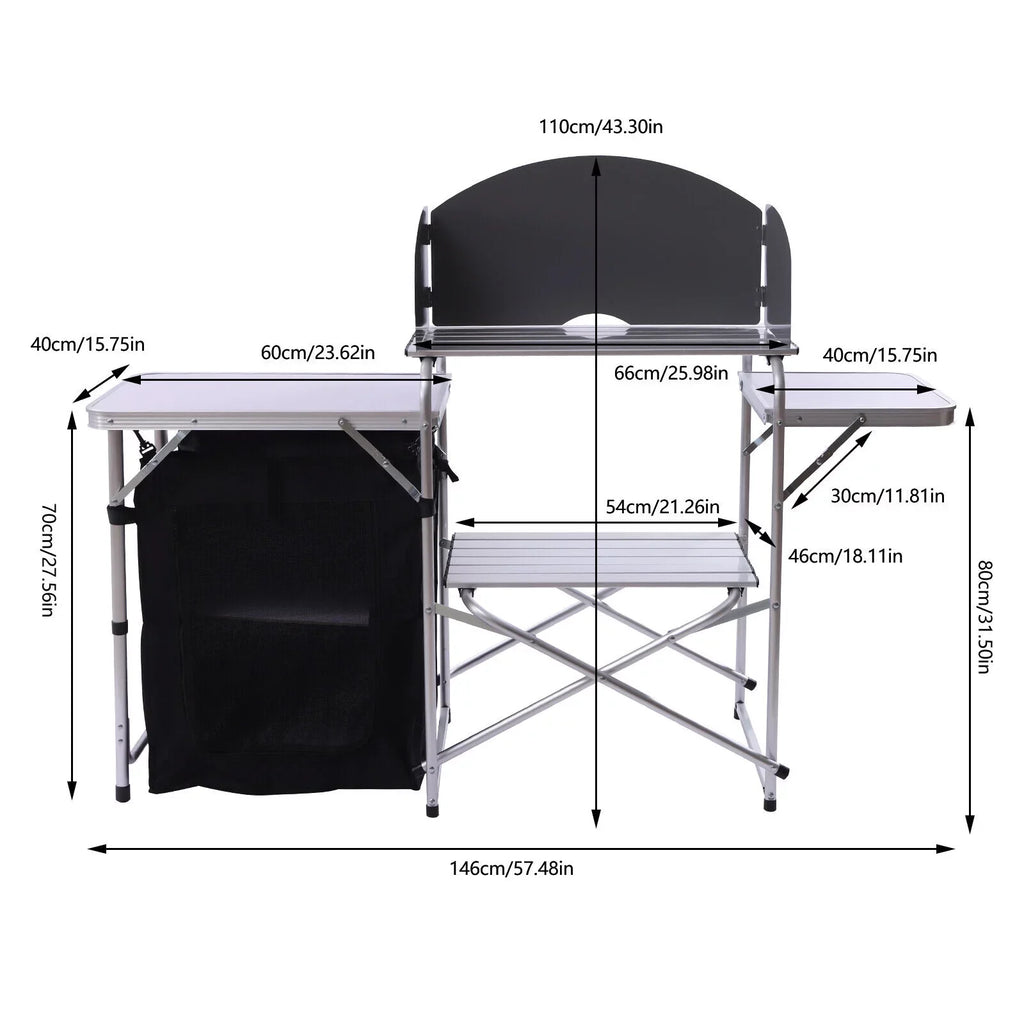 Folding Camping Kitchen Table Outdoor Cooking Table with Detachable Windscreen
