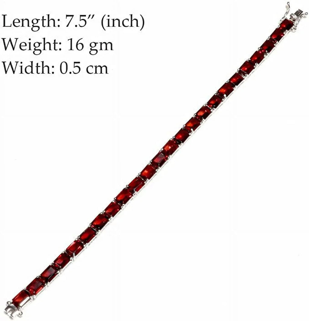 Genuine Mozambique Garnet Gemstone 925 Sterling Silver Tennis Bracelets For Women, Fashion Designer Bracelet Jewelry, 7.5"