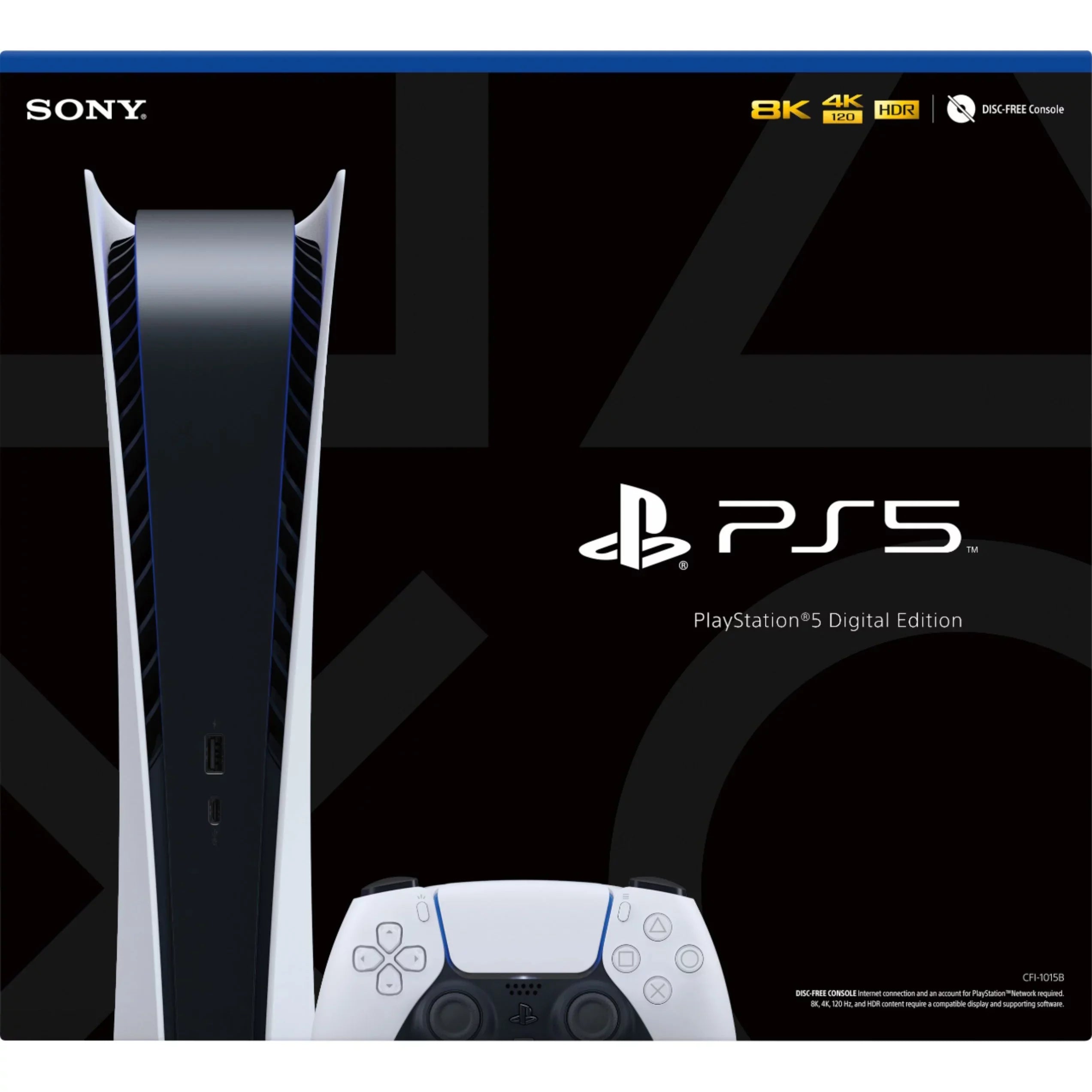 Sony Playstation 5 Digital Edition Gaming Console + 1 Wireless Controller - 16GB , 825GB  Storage, WiFi 6, 120Hz 8K Output - Random Color Water Bottle