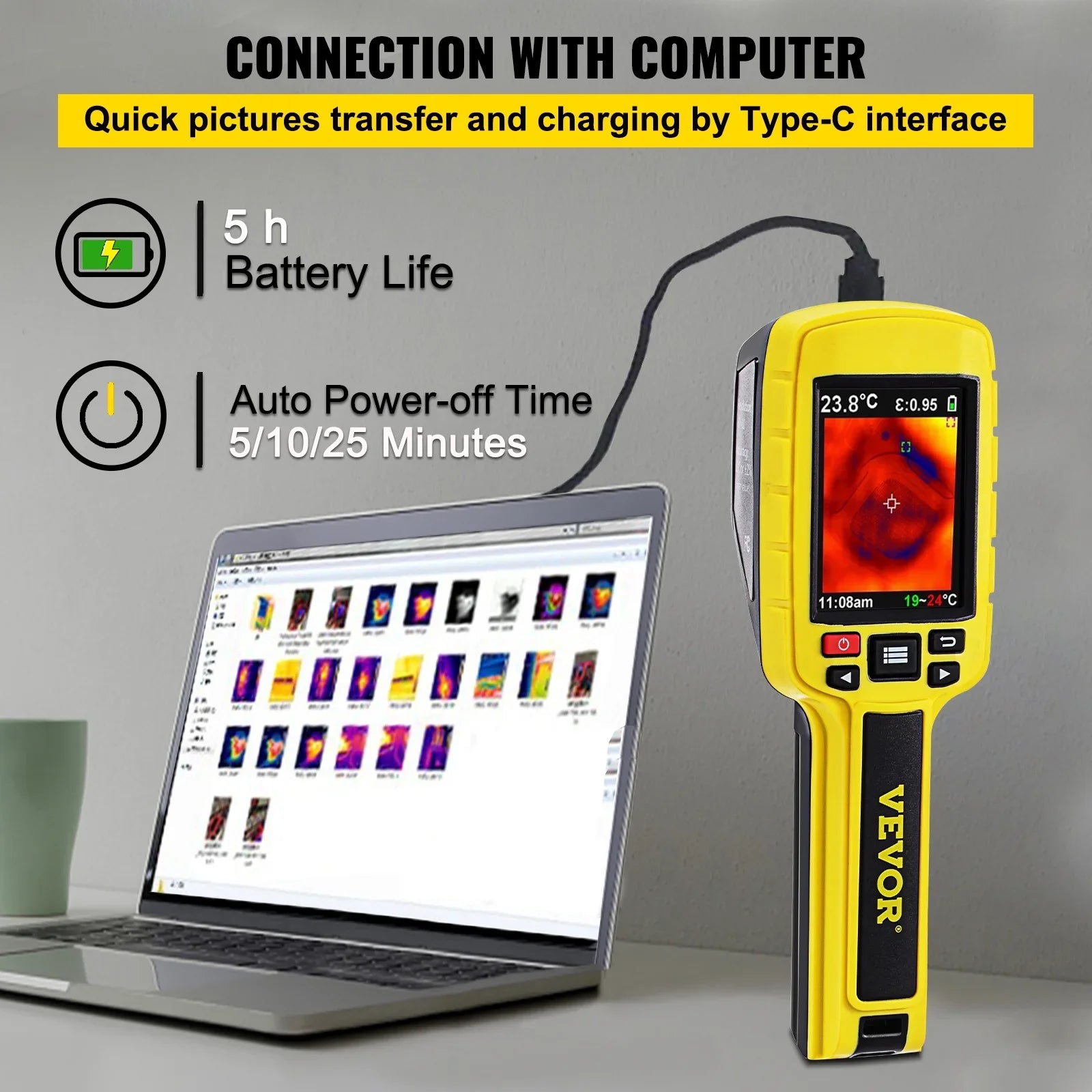 Thermal Imaging Camera, 60x60 (3600 Pixels)  Resolution Infrared Camera with 2.8" Color Display Screen, Built-in  Card and Li-ion Battery, for , Electrical System Automatic Detect