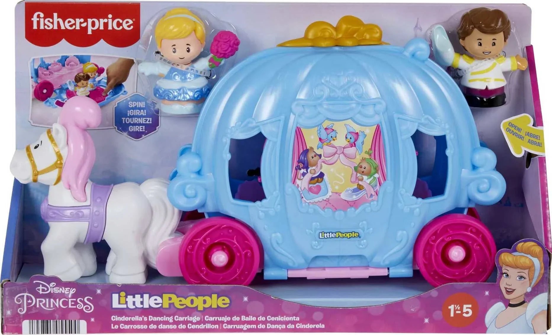 Disney Princess Cinderella’s Dancing Carriage Little People Toddler Playset with Horse & Figures