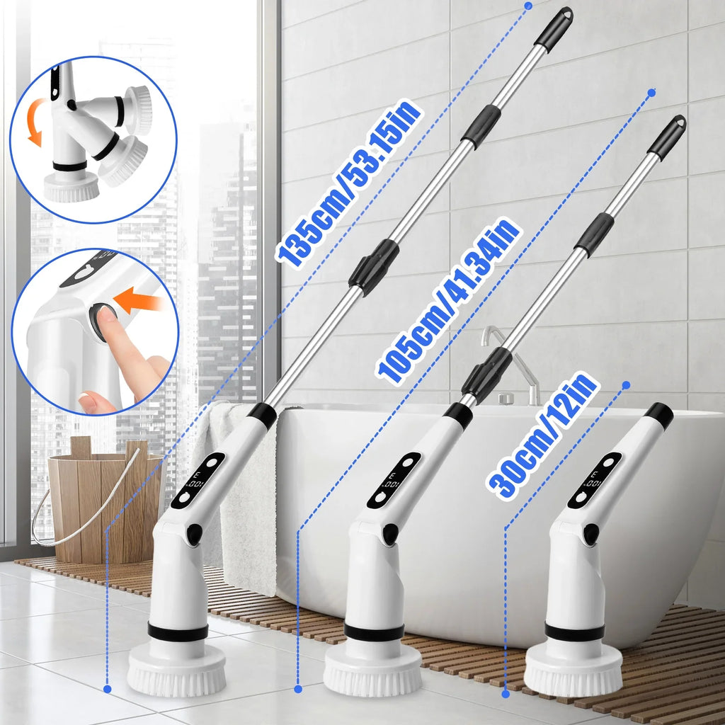 Electric Spin Scrubber,  Cordless Cleaning Brush with 8 Brush Heads,Shower Scrubber with Long Handle Household Cleaning Brushes for Bathroom Tub Tile Kitchen Floor Car