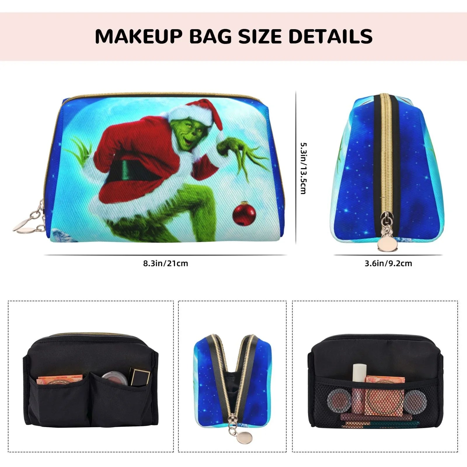 How The Grinch Stole Christmas Cosmetic Bag Makeup Organizer Leather Portable Pouch Gift Travel Toiletry Bag Storage Purse