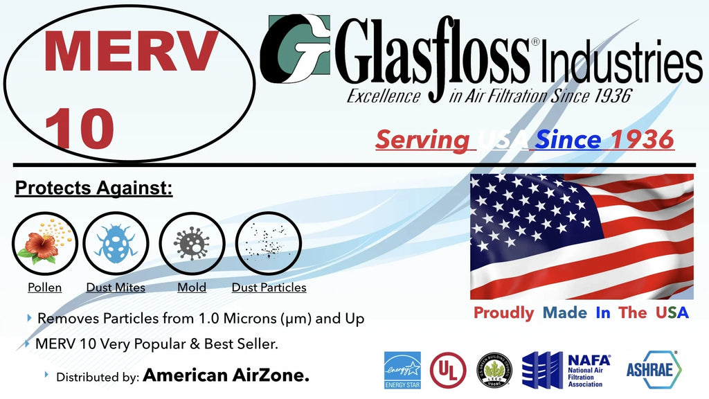 Glasfloss Air Filter 12x16x2 - 2"  10 - (Pack of 12) - Pleated  or  Air Filter - Furnace Air Filter - Home or Office - Made In The .