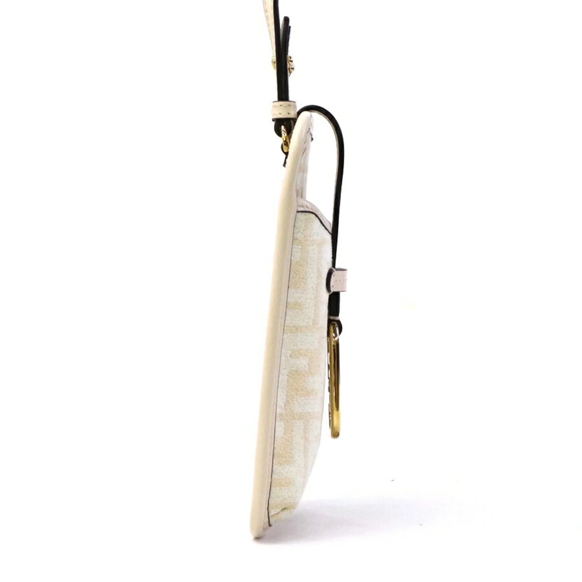 Pre-Owned Fendi  Pouch Phone Orlock Leather/Viscose Pink Beige Women's 7AS131  (Good)
