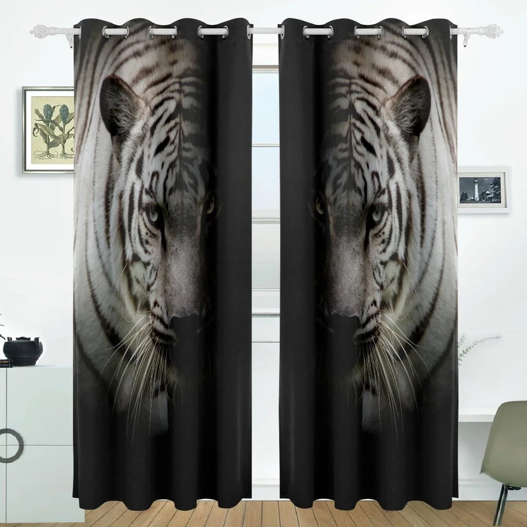 POPCreation White Tiger Isolated On Black Background Window Curtain Blackout Curtains Darkening Thermal Blind Curtain for Bedroom Living Room,2 Panel (52Wx84L Inches)