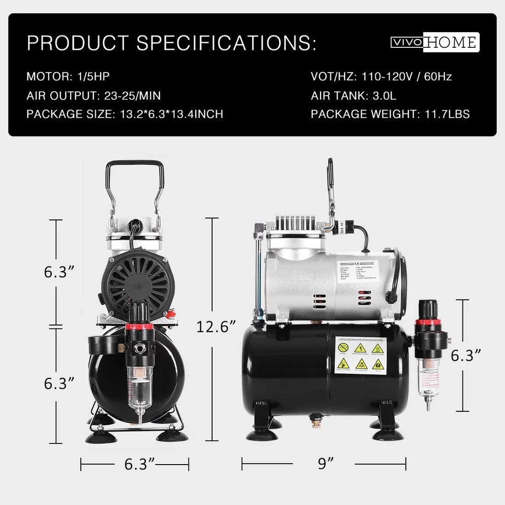 110-120V Professional Airbrushing Paint System with 1/5  Air Compressor and 1 Airbrush Kit for Tattoo Makeup Shoes Cake Decoration