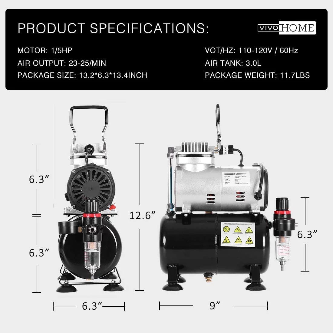 110-120V Professional Airbrushing Paint System with 1/5  Air Compressor and 1 Airbrush Kit for Tattoo Makeup Shoes Cake Decoration