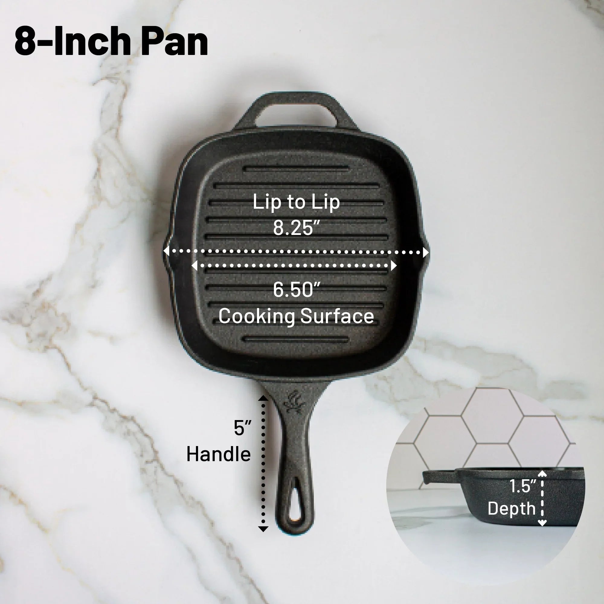 Backcountry Iron 8 Inch Square Grill Pan Medium Pre-Seasoned Cast Iron