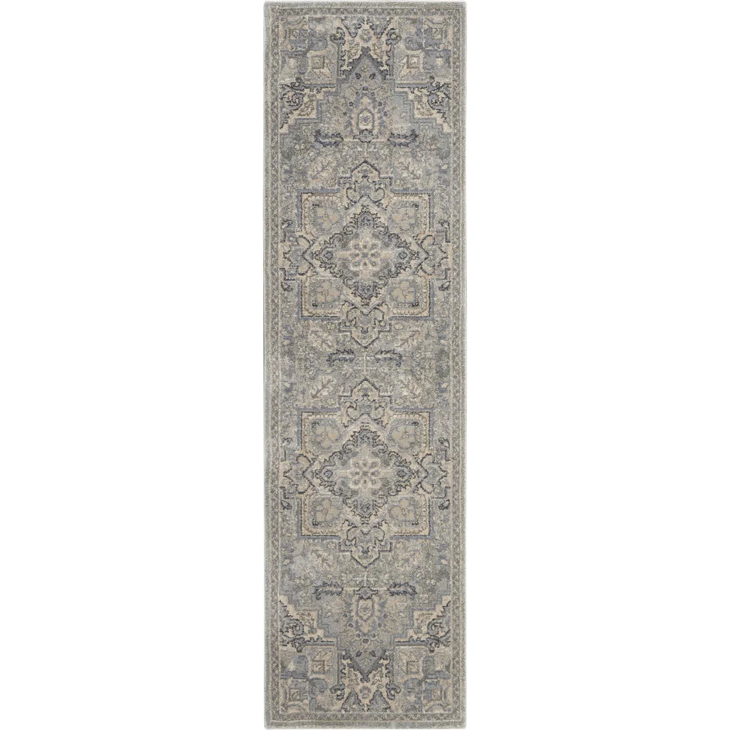 Nourison Moroccan Celebration Persian Area Rug Silver 2'2" x 7'6" Runner Medallion / 8' Runner Runner, Indoor